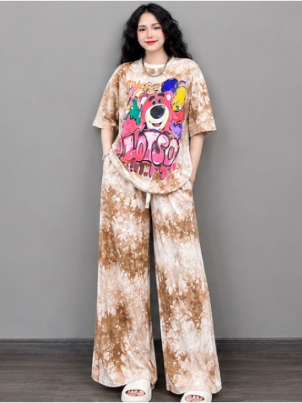 Pijama Tie-Dye Wide-Leg Lounge Pants - Brown Cream
